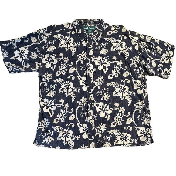 Big Dogs Tropical Blue & White Floral Button-up Shirt Hawaiian Pattern Pocket 3X - Picture 2 of 16
